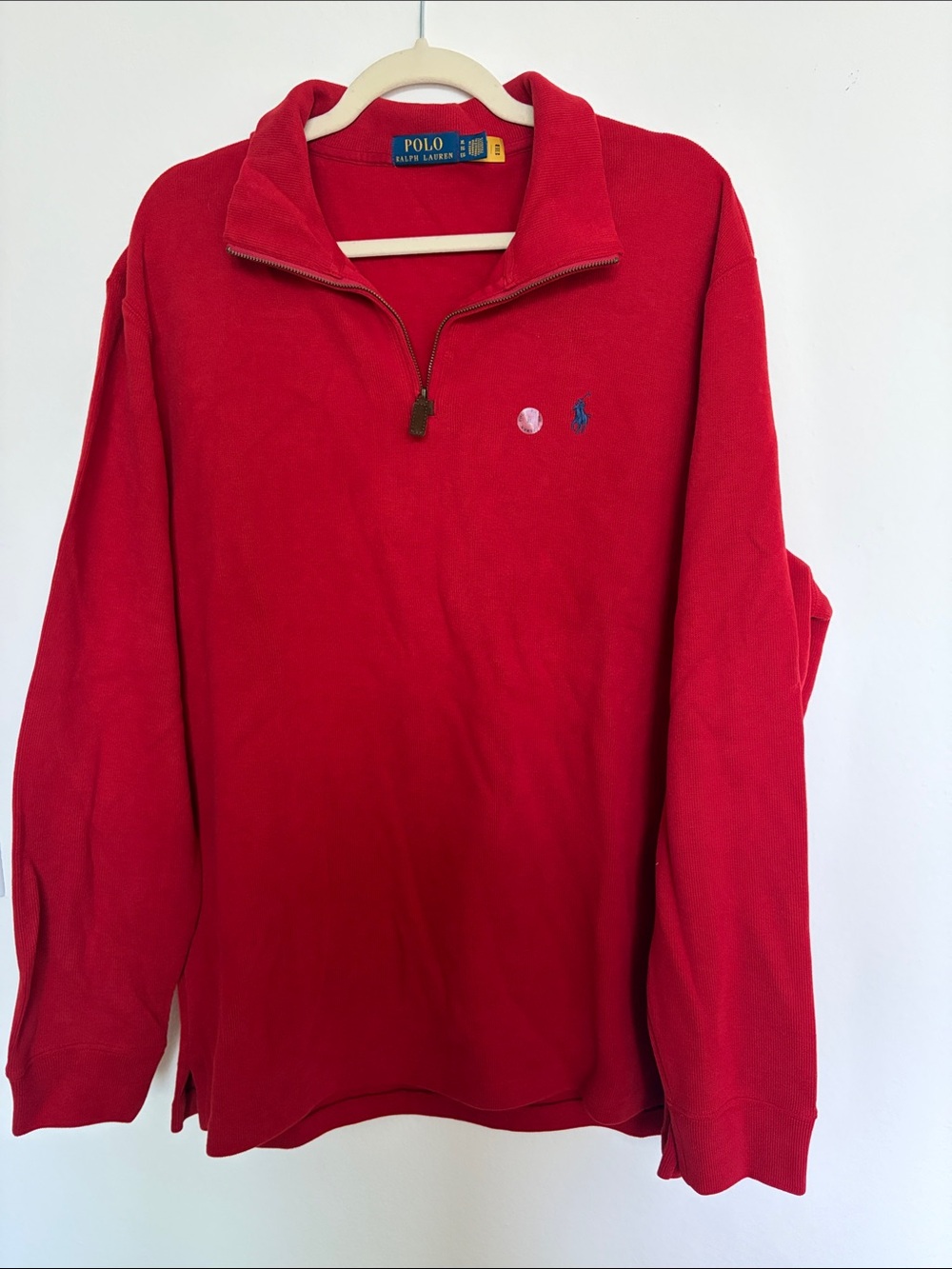 Ralph Lauren Red Half-Zip Sweatshirt with Blue Pony